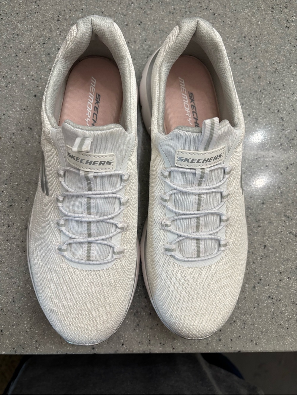 Skechers Women’s White Slip-On Athletic Sneakers with Elastic Laces